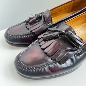 Cole Haan Mens Burgundy Leather Kiltie Tassel Loafers Size 11D